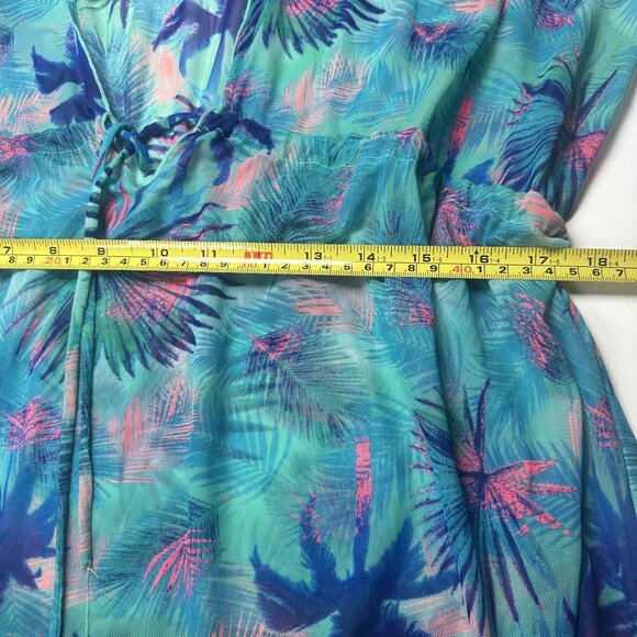 OP Swimsuit Coverup Drawstring Waist Tropical Teal and Pink Design in Size Large - Picture 7 of 7